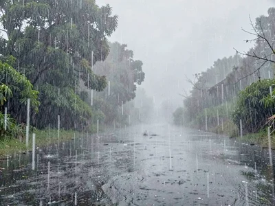 Rain creating mist rising