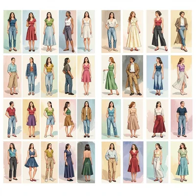 Grid layout inside spread of a featured artist's full body of work as a contact-