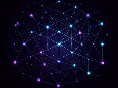 Abstract visualization of a neural network, glowing nodes and connections, dark 