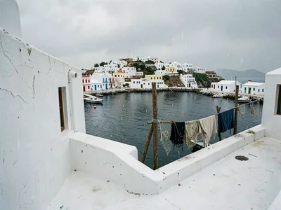 Fishing Nets Drying in Empty Harbour
