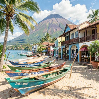 French Caribbean fusion in Guadeloupe, Fishing village at Sainte-Anne, painted p