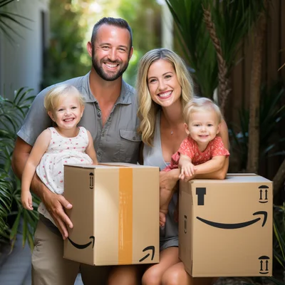 Akward family photo delivery worker family amazon. un