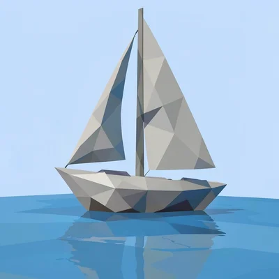 Low-poly illustration, faceted sailboat on water , faceted geometric surfaces, t