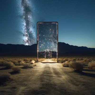 Photo At night a mirror placed on an empty road refle