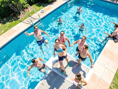 Pool party from above the diving board