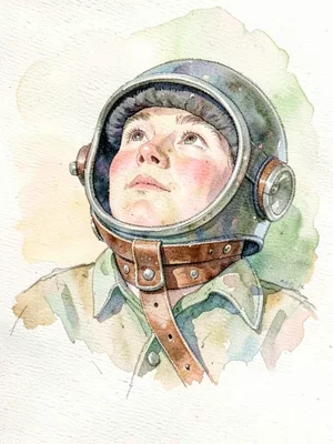 Old-style diver looking up while leaning back slightly, helmet round, leather st