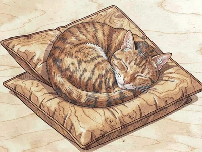 Marquetry sleeping cat