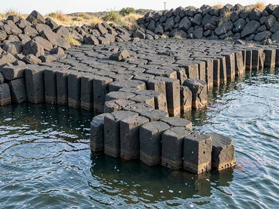 Column ends as stepping stones across water