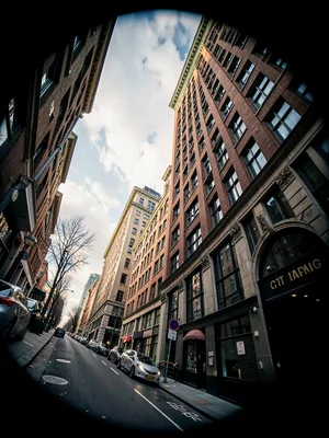 Skyscraper from tilted street view