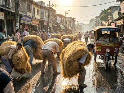 Jute workers carrying bales