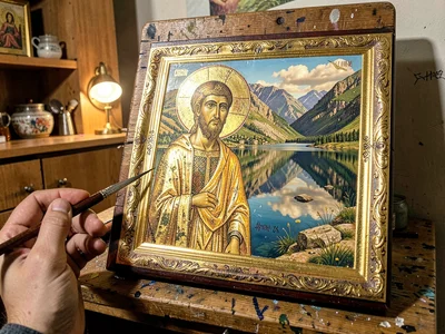 Icon painter at work