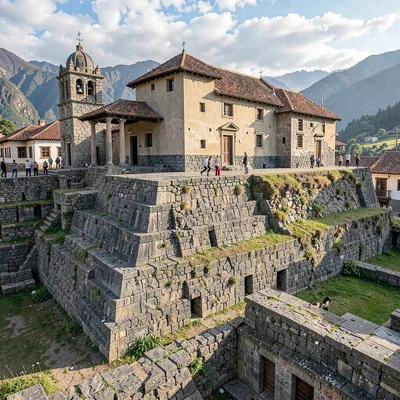 Cusco Inca-colonial interface, stone empire dialogue, A church built atop Inca t