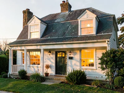 House with all windows lit warm