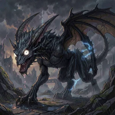 Fantasy creature illustration, a shadow predator partially phased between dimens