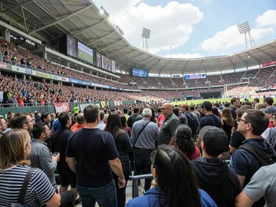 Crowd exiting stadium