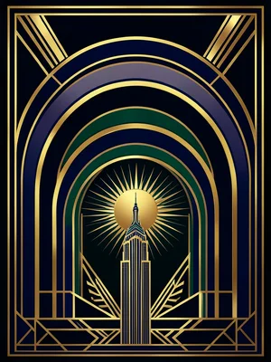 Concentric semicircular arches radiating upward like a sunrise, alternating gold