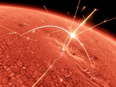 Arc welding shower of sparks, bright white arc with golden spark trails radiatin