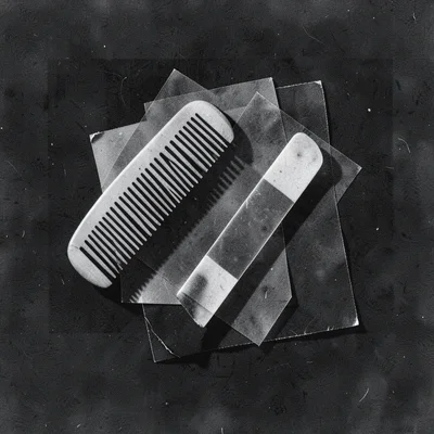 A photogram of a comb and a razor blade — simple geometric silhouette contrast