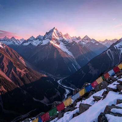 High altitude clarity of Kathmandu, Nepal, Sunrise hitting Himalayan peaks while