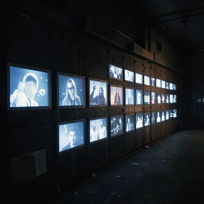 Nocturnal photo of a wall of holds glowing with low backlight, deep shadow theat