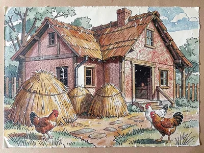 Sgraffito farmhouse scene