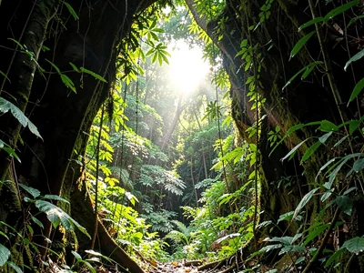 Treefall gap with wall of green surrounding bright center