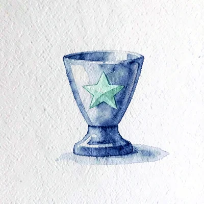 small geometric trophy-shape in indigo with a single mint-green star centred on 