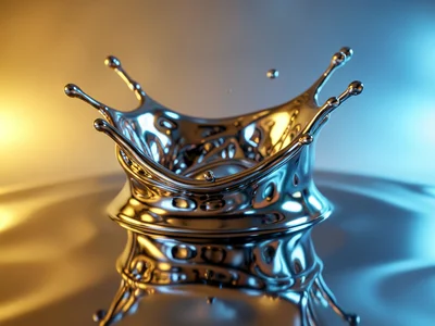 Chrome surface under colored light, warm light from left and cool from right cre