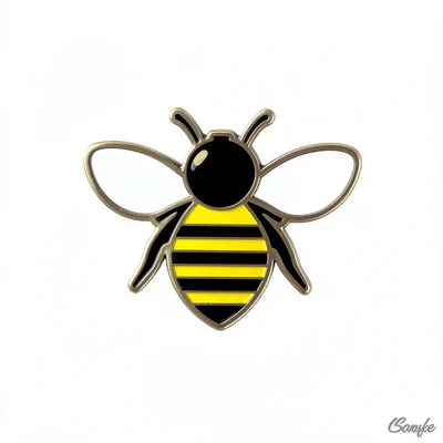 Enamel pin illustration, Bee with stripes and tiny wings , bold simple design, l