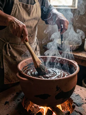 Stirring Mole Negro in Massive Clay Olla