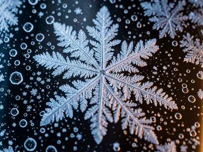 Frozen condensation on inside of window, micro-droplets crystallized into irregu