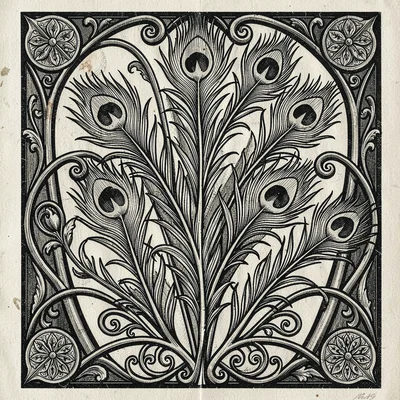 Peacock feathers in decorative frame