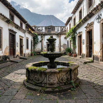 Volcano-framed colonial streets of Antigua Guatemala, A fountain in a convent co