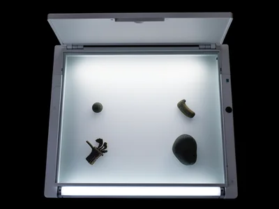 Scanner lid partially open, light leaking from edges creating gradient from brig