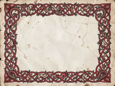 Inhabited vine border — knotwork vine with small animal forms caught in its loop