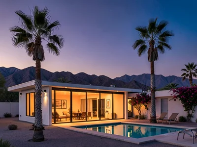 Glass House at Desert Dusk