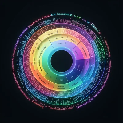 A sunburst diagram showing hierarchical data in concentric rings, inner ring bro