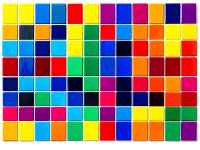 Painted tiles creating color grid