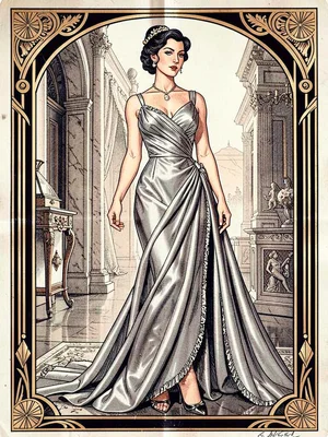 Statuesque silver gown train