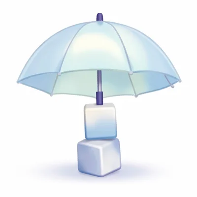 a soft umbrella canopy shielding three small stacked cubes, gentle radial gradie