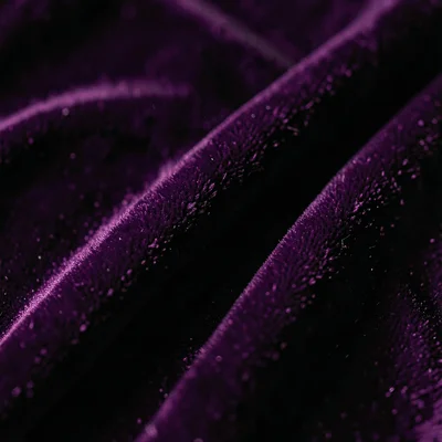 Deep purple velvet dress detail, fabric texture study, fashion textile