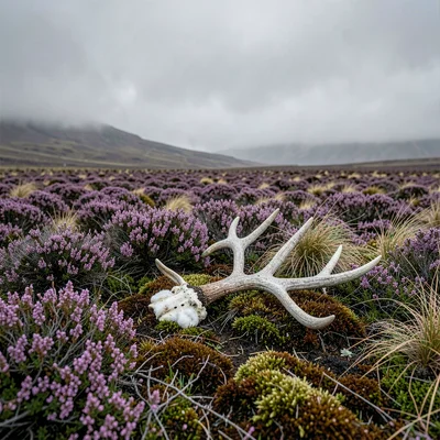 Shed Antler Among Heather