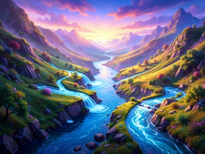 River splitting into two and both halves flowing uphill in opposite directions