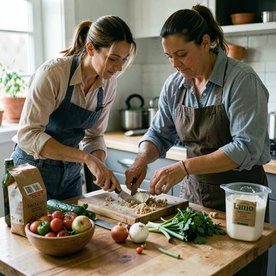 Documentary photography, unposed moment, Meal prep with local seasonal ingredien