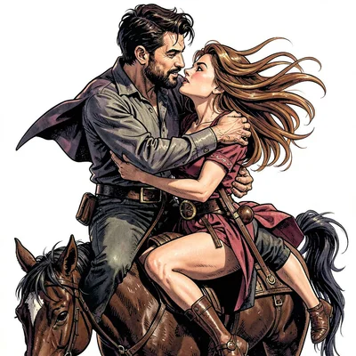 A hero rescuing woman from horseback