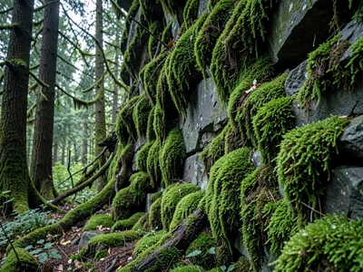 Rock face moss creating living tapestry