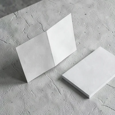 A trifold pamphlet mockup unfolded on a textured tabletop beside two folded copi
