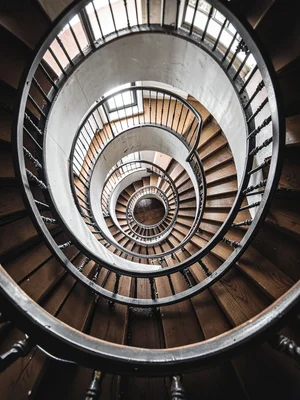 Stairwell spiraling with exaggerated perspective