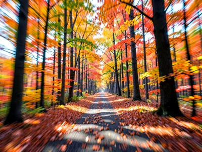 Autumn forest color bands through motion