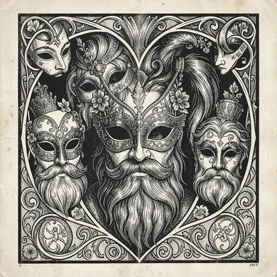 Elaborate masks at a masquerade